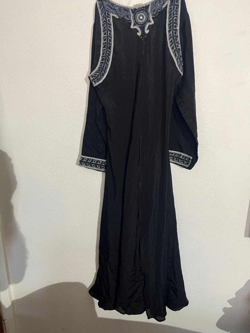 Black Embroidered Maxi Dress with Contrast Trim